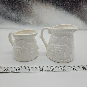 Vintage Japan White Ceramic Mini Pitcher Measuring cups set Floral Grape